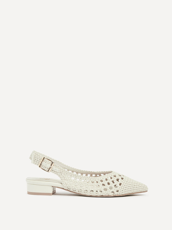 Linzi Ivory Faux Leather Woven Ballet Flats