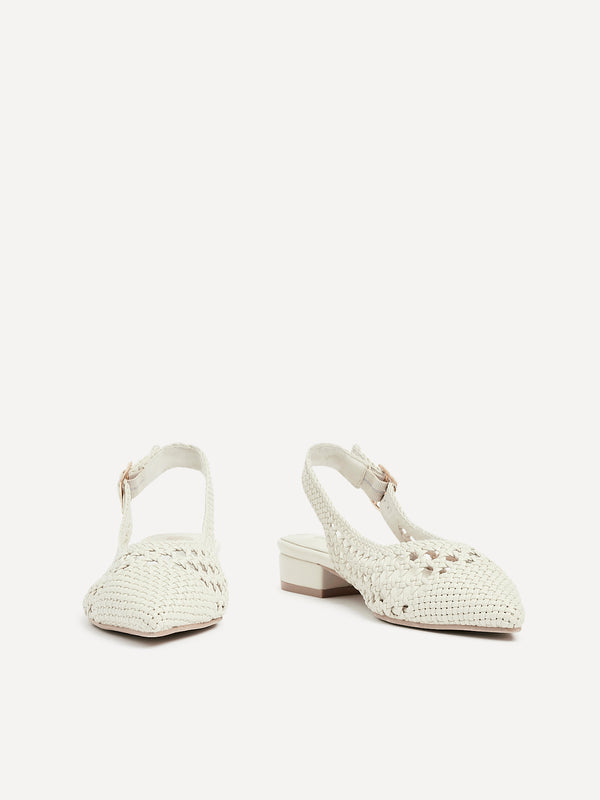 Linzi Ivory Faux Leather Woven Ballet Flats