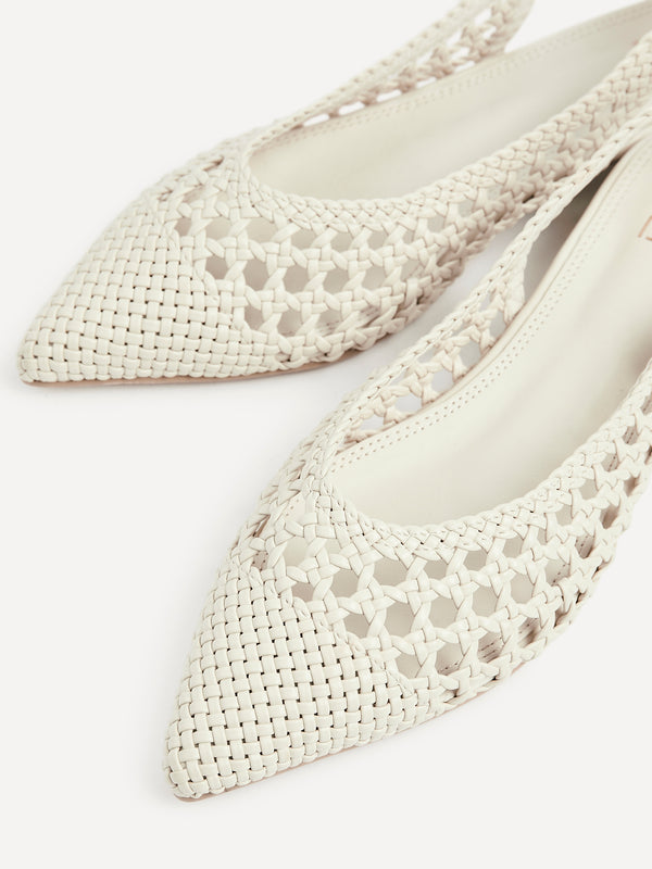 Linzi Ivory Faux Leather Woven Ballet Flats