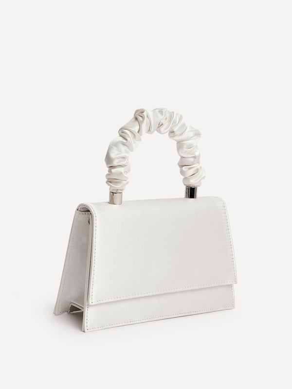 Linzi Ivory Mini Satchel Bag With Ruched Handle