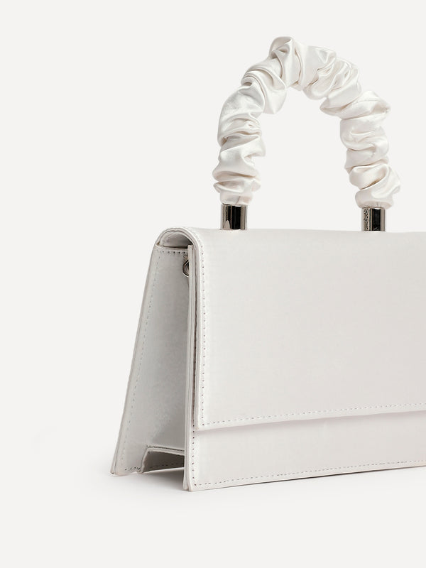Linzi Ivory Mini Satchel Bag With Ruched Handle