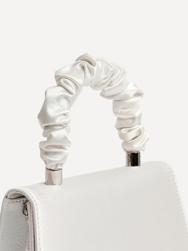 Linzi Ivory Mini Satchel Bag With Ruched Handle
