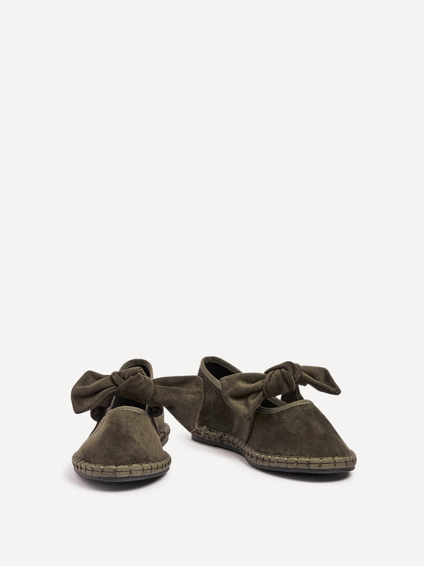 Linzi Khaki Faux Suede Mary Jane With Bow Detail