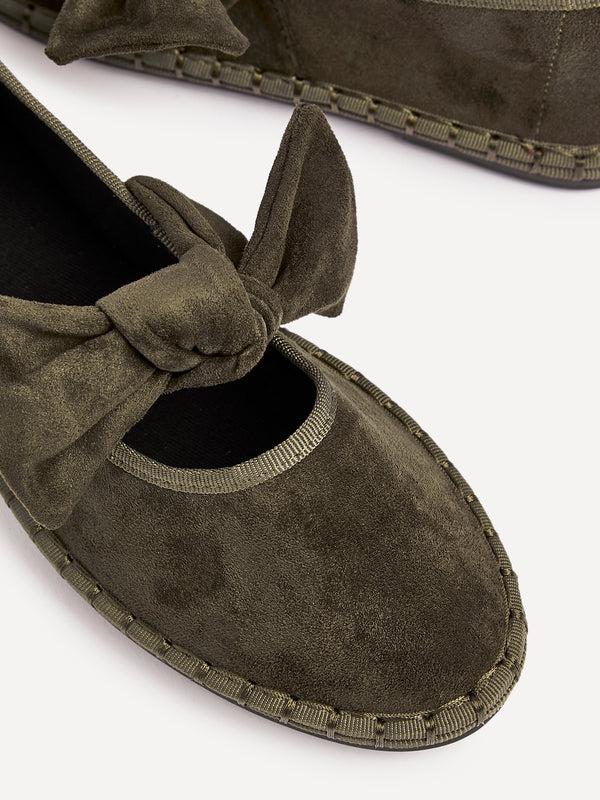 Linzi Khaki Faux Suede Mary Jane With Bow Detail