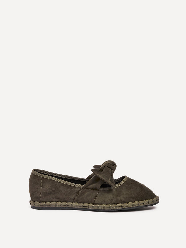 Linzi Khaki Faux Suede Mary Jane With Bow Detail