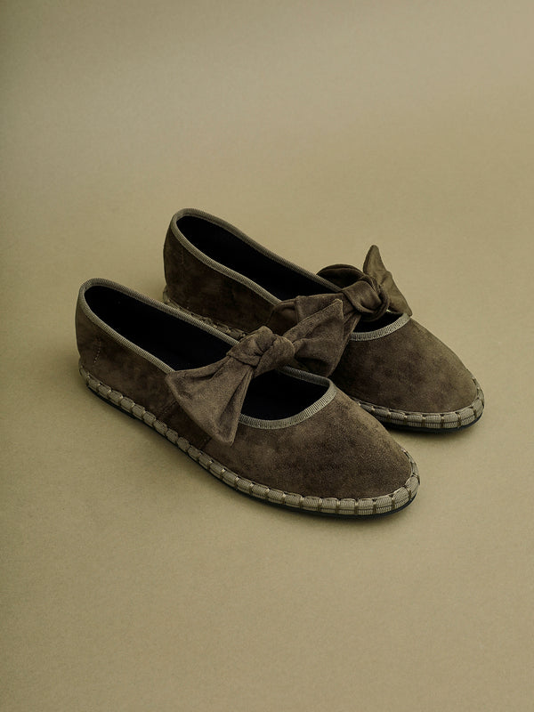 linzi Khaki Faux Suede Mary Jane With Bow Detail
