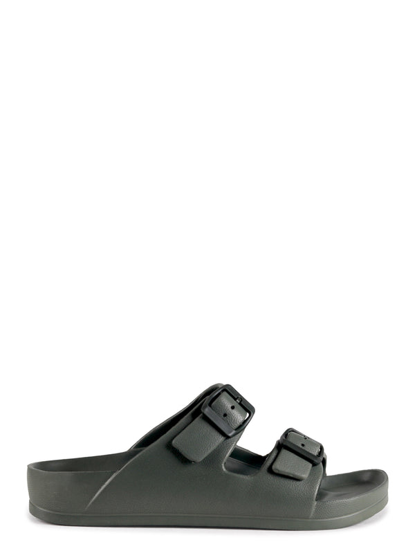 Linzi Khaki Slip On Slider With Double Front Strap