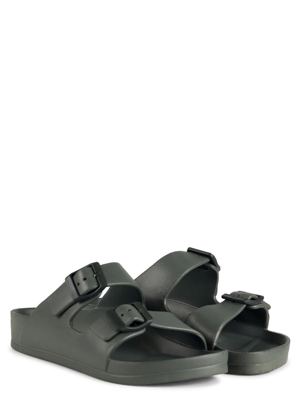Linzi Khaki Slip On Slider With Double Front Strap