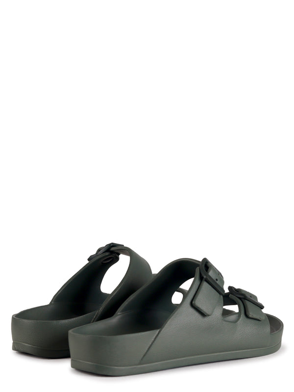 Linzi Khaki Slip On Slider With Double Front Strap