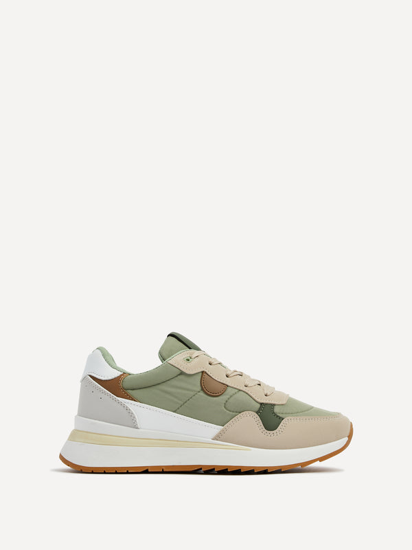 Linzi Khaki Two-Tone Wedged Trainer