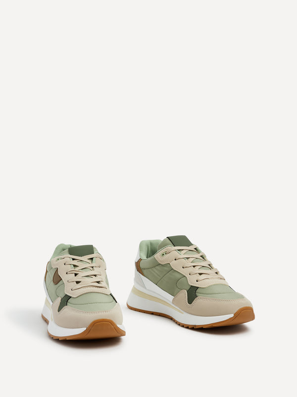 Linzi Khaki Two-Tone Wedged Trainer