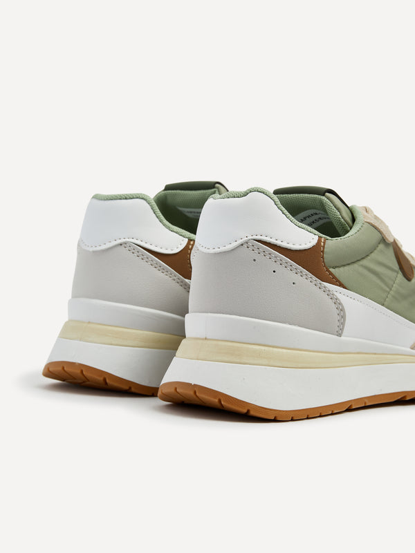 Linzi Khaki Two-Tone Wedged Trainer