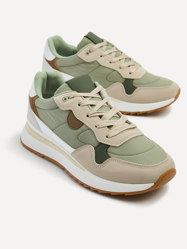 linzi Khaki Two-Tone Wedged Trainer