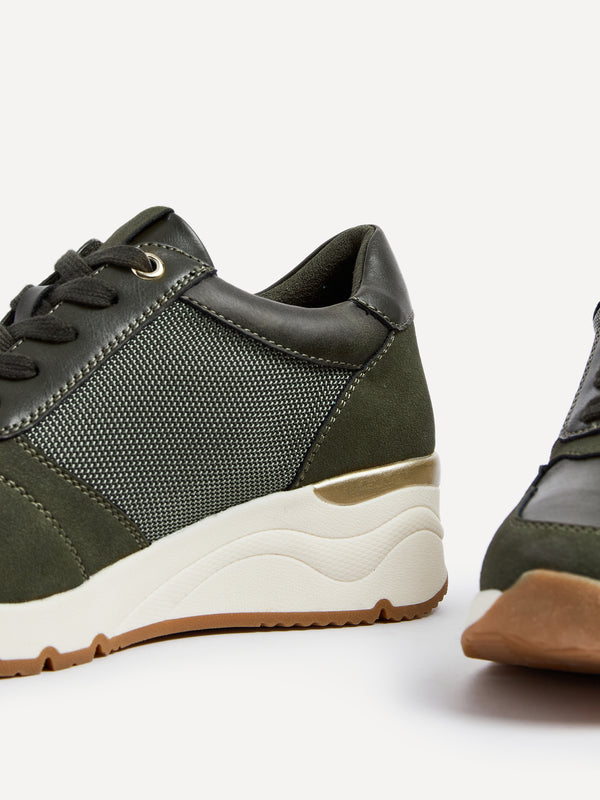 Linzi Khaki Wedge Trainer With Mesh & Zip Detail