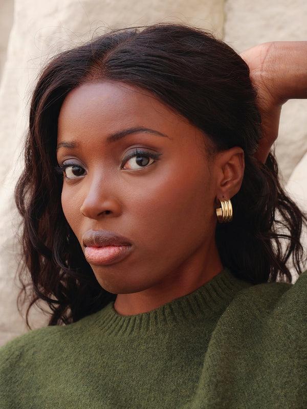 linzi Large Gold Ridge Hoop Earrings