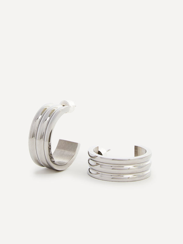 Linzi Large Silver Ridge Hoop Earrings