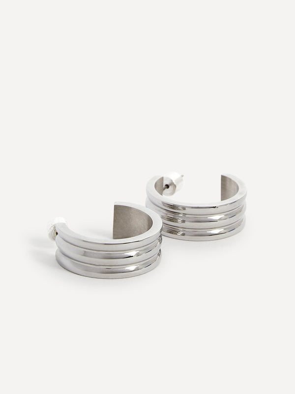 Linzi Large Silver Ridge Hoop Earrings