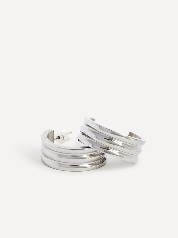 Linzi Large Silver Ridge Hoop Earrings