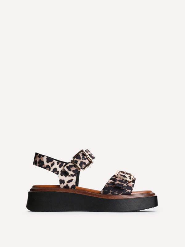 Linzi Leopard Flatform Sandals With Buckle Straps