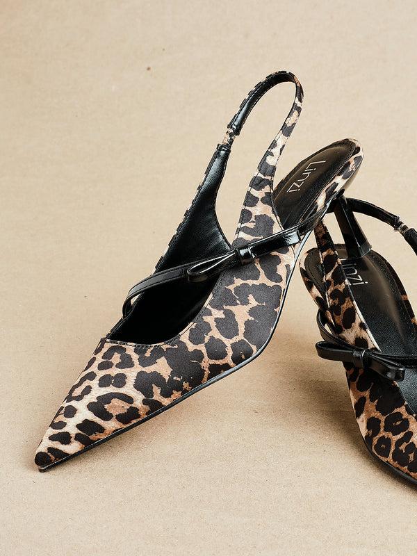 linzi Leopard Print Court Heel With Bow Detail