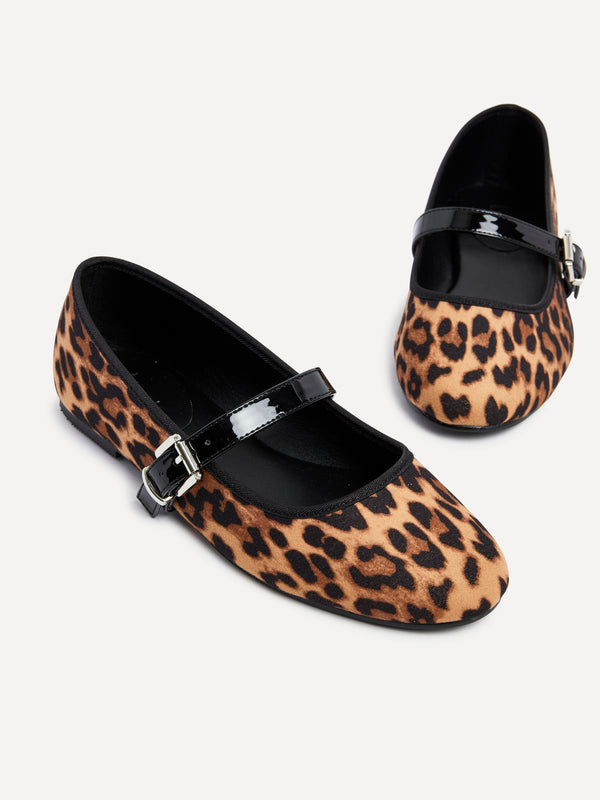 Linzi Leopard Print Faux Suede Mary Jane Pumps