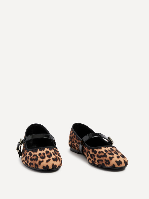 Linzi Leopard Print Faux Suede Mary Jane Pumps