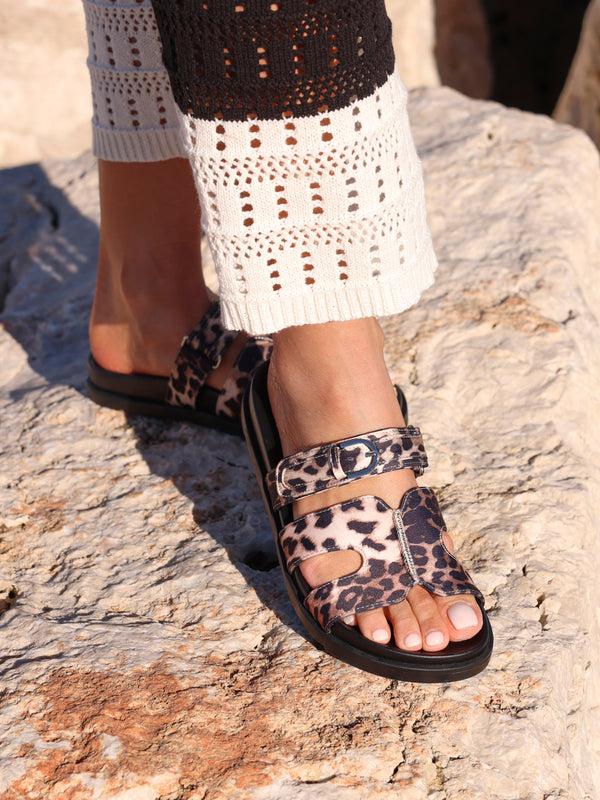 linzi Leopard Print Footbed Linked Design Sandal