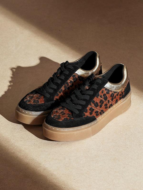 Linzi Leopard Print Lace Up Flatform Trainers