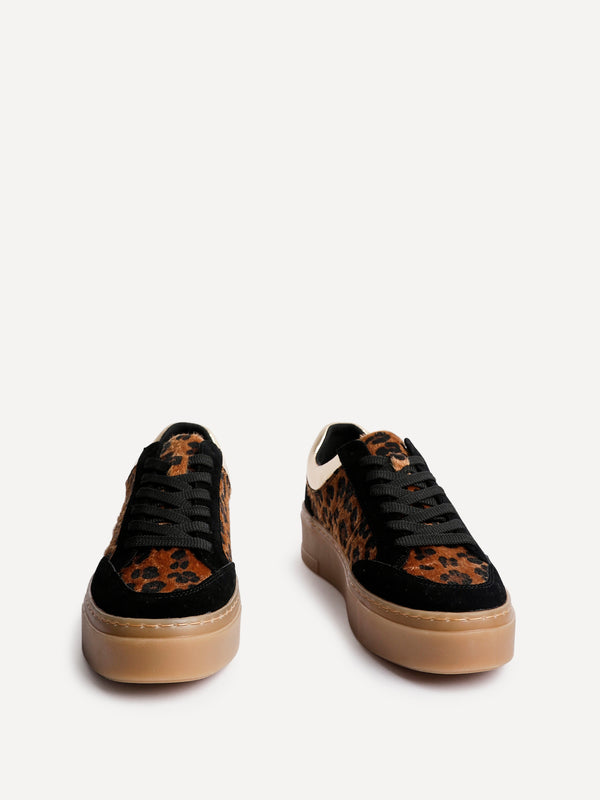 Linzi Leopard Print Lace Up Flatform Trainers