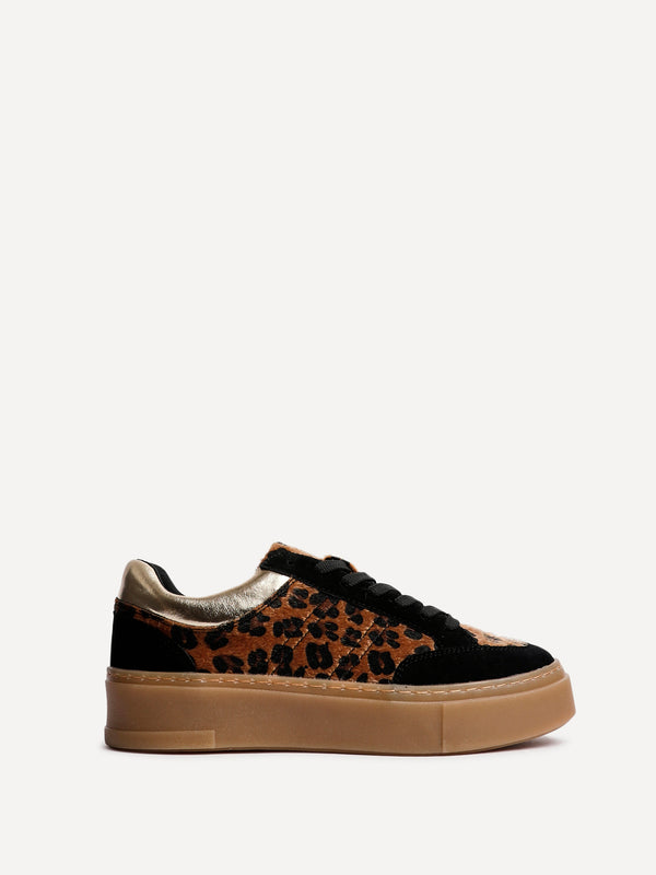 Linzi Leopard Print Lace Up Flatform Trainers