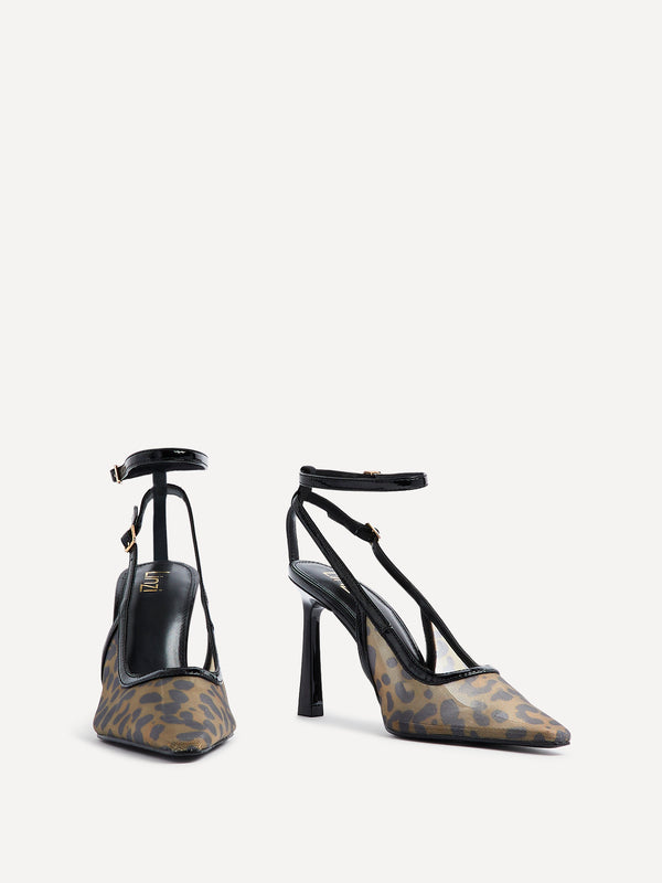 Linzi Leopard Print Mesh Stiletto Court Heel