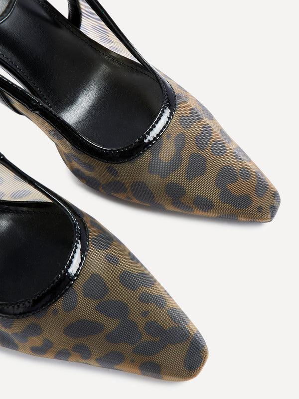 Linzi Leopard Print Mesh Stiletto Court Heel