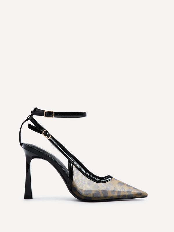 linzi Leopard Print Mesh Stiletto Court Heel