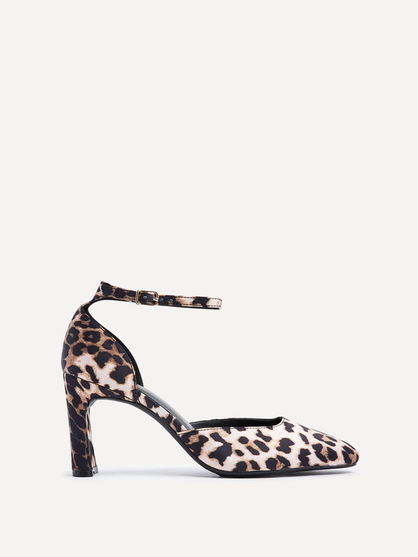 Linzi Leopard Print Scuba Square Toe Court Heel