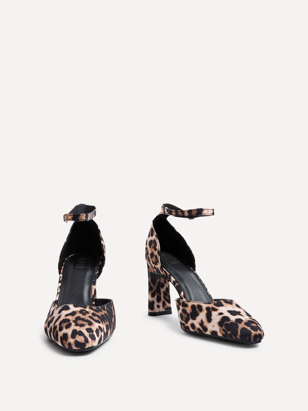 Linzi Leopard Print Scuba Square Toe Court Heel