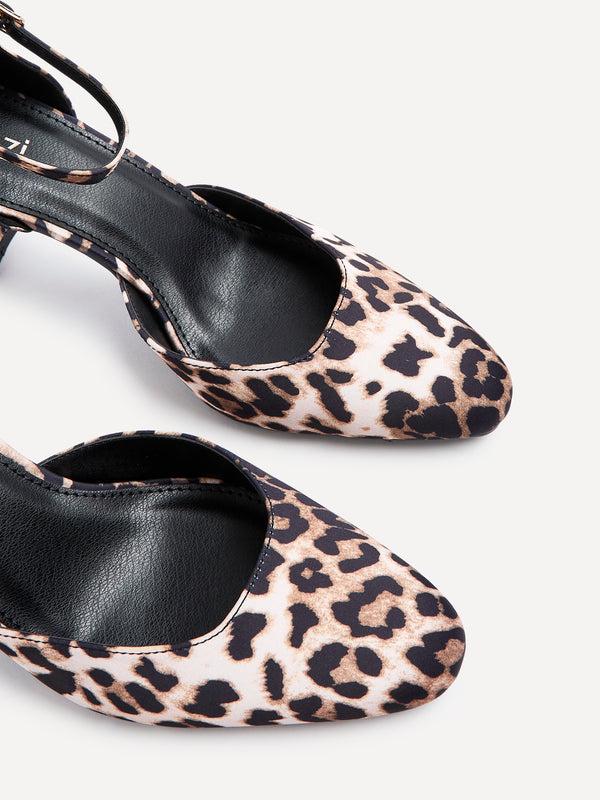 Linzi Leopard Print Scuba Square Toe Court Heel