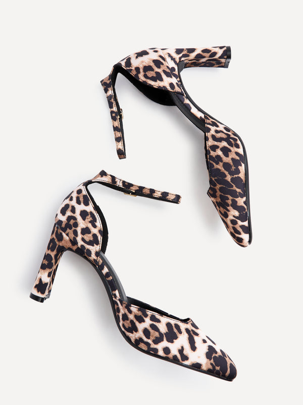 linzi Leopard Print Scuba Square Toe Court Heel