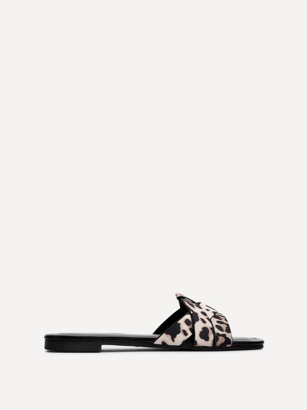 Linzi Leopard Print Slider With Woven Front Strap