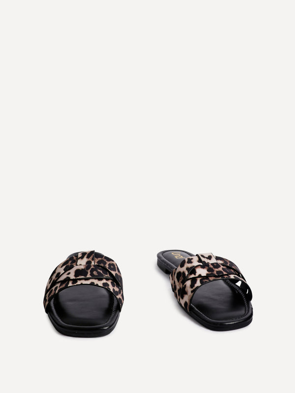 Linzi Leopard Print Slider With Woven Front Strap