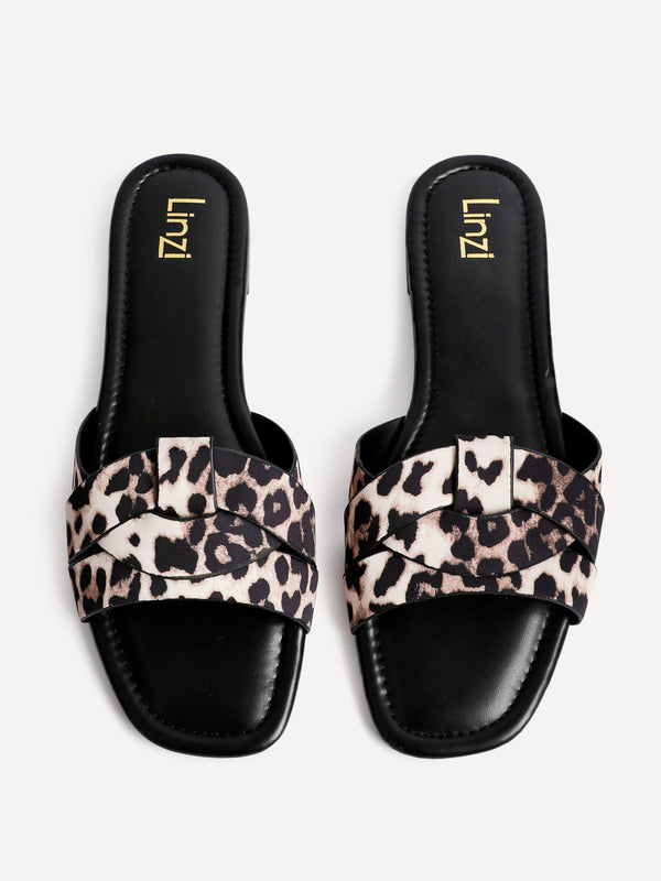 Linzi Leopard Print Slider With Woven Front Strap