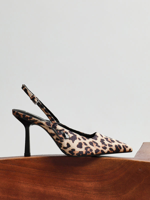 linzi Leopard Print Sling Back Court Heels