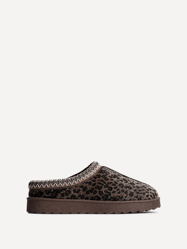 Linzi Leopard Print Slipper With Aztec Detail