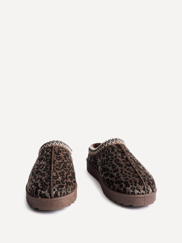 Linzi Leopard Print Slipper With Aztec Detail