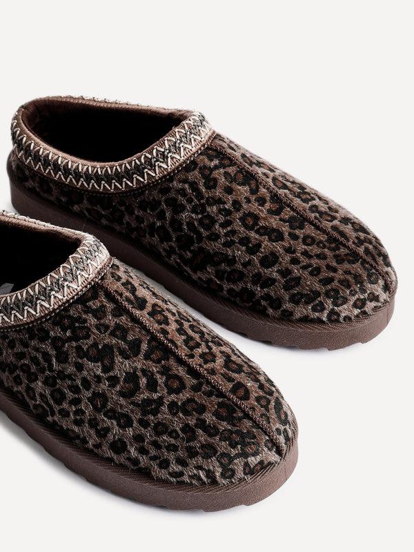Linzi Leopard Print Slipper With Aztec Detail