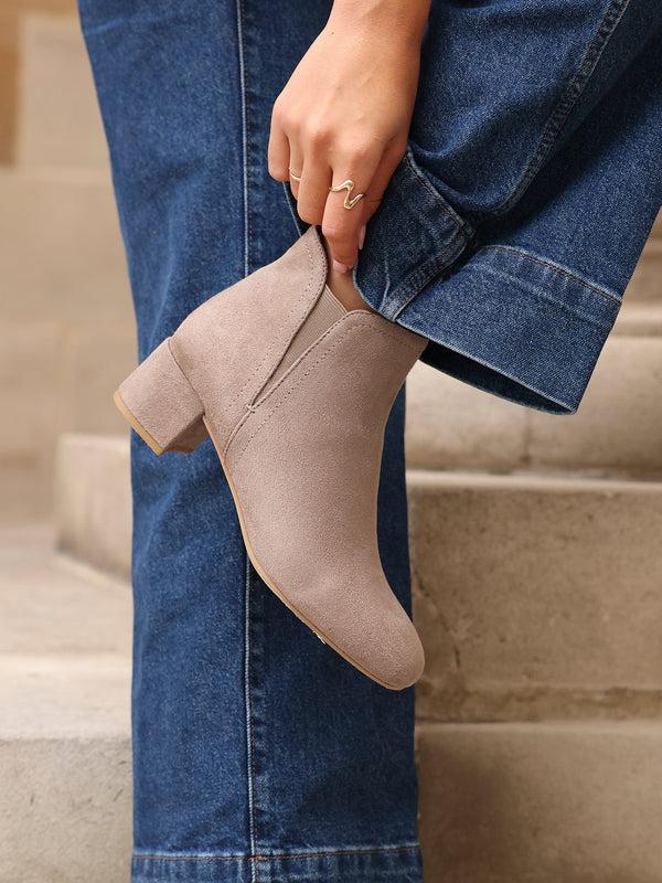 linzi Mocha Faux Suede Block Heeled Ankle Boot