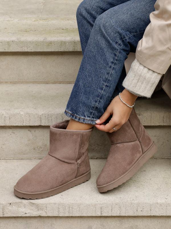 linzi Mocha Faux Suede Faux Fur Lined Ankle Boot