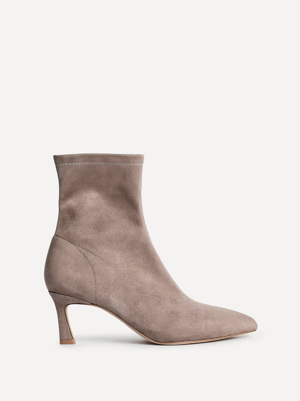 Linzi Mocha Faux Suede Kitten Heel Sock Ankle Boot
