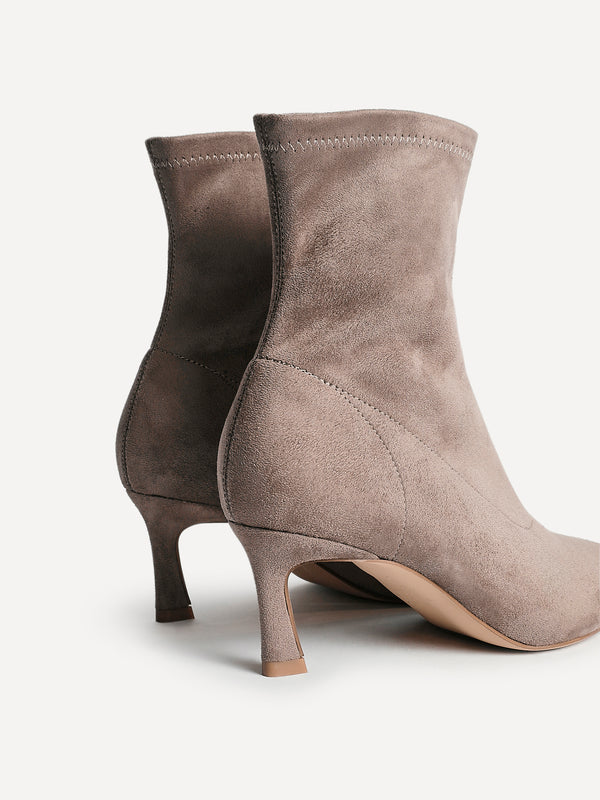 Linzi Mocha Faux Suede Kitten Heel Sock Ankle Boot