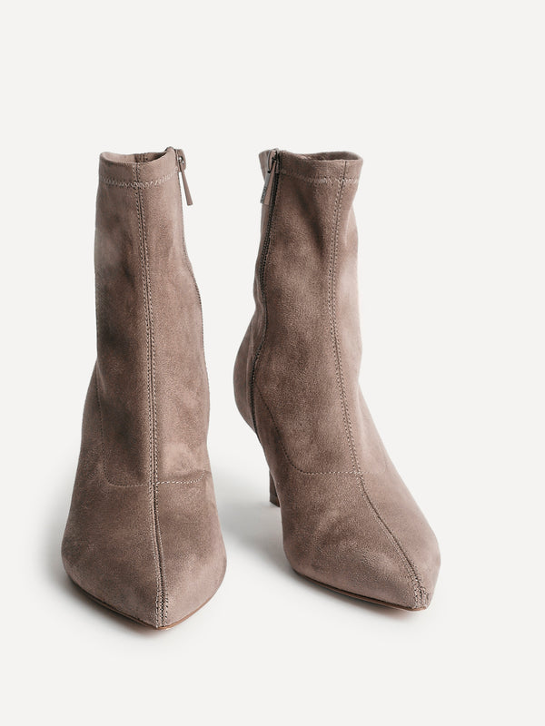 Linzi Mocha Faux Suede Kitten Heel Sock Ankle Boot
