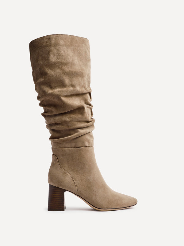 Linzi Mocha Faux Suede Ruched Long Boot